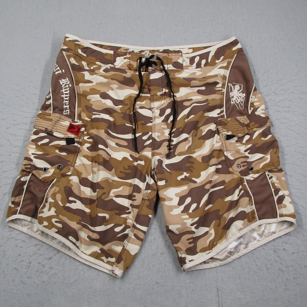 Maui Rippers Mens Size 40 Desert Camo Board Shorts Cargo Octopus Brown Y2K